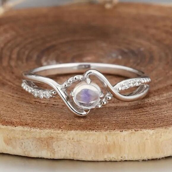 Round Cut Moonstone Ring Female Jewelry Delicate Design Size 7 - Picture 6 of 12